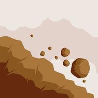 Rock rolls off cliff. Falling boulder. Rockfall and landslide. Brown earth. Flat cartoon illustration. Business concept of crisis and problems. Element of nature and mountains vector