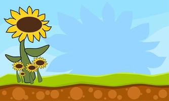 ilustración de girasoles, hierba y cielo azul. adecuado para usar como fondo para conmemorar el día de kansas u otros propósitos de diseño gráfico. vector