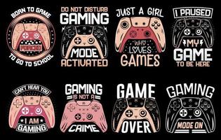 Gaming t shirt design bundle, gamer t shirt collection, gamer tshirts set, vintage gaming t shirt design, Game Quote and Saying bundle,  typography gaming t shirt set vector