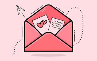 sobres con ilustración de corazones gratis, sobre con papeles y un vector de corazón, ilustración de carta de amor, corazón en un sobre