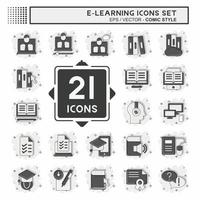 Icon Set E-Learning. related to Education symbol. Comic Style. simple design editable. simple illustration vector