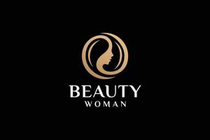 Beauty woman face logo design with gold color vector