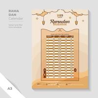 plantilla de calendario de ramadán de color arena. plantilla de horario iftar de diseño único. vector