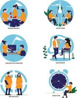 Some activities that occur in an office and others. Vector Formats.