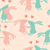 Valentine's Day seamless pattern with hares couples and hearts. vector