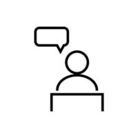 Office Worker with Speech Bubble Isolated Line Icon. Perfect for UI, apps, sites, stores, adverts. Editable stroke, drawn with black thin line vector