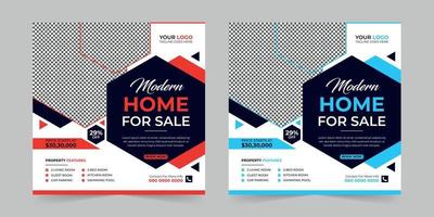 Moderna venta de casas inmobiliarias y anuncios de alquiler de viviendas Plaza de publicaciones en redes sociales y anuncios de promoción corporativa Diseño de plantillas vectoriales de banner web de descuento. vector