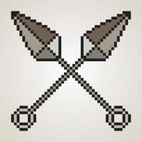 Ninja weapon kunai blade with pixel art vector