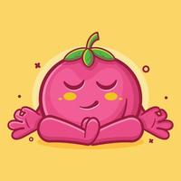 mascota de personaje de fruta de melocotón tranquilo con pose de meditación de yoga dibujos animados aislados en diseño de estilo plano vector