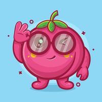 linda mascota de personaje de fruta de melocotón con gesto de mano de signo ok dibujos animados aislados en diseño de estilo plano vector
