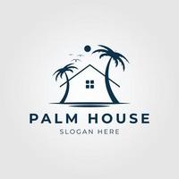 palm house line art logo tropical beach home vector ilustración diseño