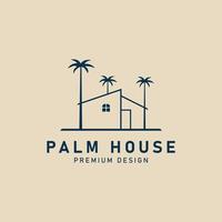 house with palm tree line art logo minimalist  vector illustration design