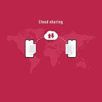 Data transfer worldwide connecting, info graphic mobile phone cloud sharing in viva magenta background color vector