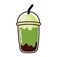 Avocado and Green Tea Ice Milk Shake Animated Cartoon Vector Illustration on White Background