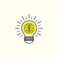 Creative brain with ideas. Brain and light in the yellow background. Brain and bulb for banner or poster. vector