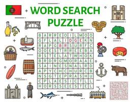 Portugal symbols word search puzzle game worksheet vector