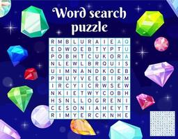 Gems, jewelry and crystals word search puzzle vector