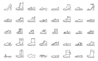 Man and woman shoes, footwear outline icons set vector