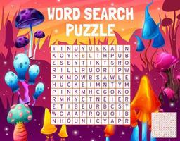 Magic alien mushrooms, word search puzzle game vector