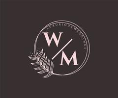 plantilla de logotipos de monograma de boda con letras iniciales de wm, plantillas florales y minimalistas modernas dibujadas a mano para tarjetas de invitación, guardar la fecha, identidad elegante. vector