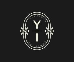 YI Initials letter Wedding monogram logos template, hand drawn modern minimalistic and floral templates for Invitation cards, Save the Date, elegant identity. vector