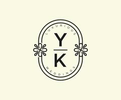 plantilla de logotipos de monograma de boda con letras iniciales yk, plantillas florales y minimalistas modernas dibujadas a mano para tarjetas de invitación, guardar la fecha, identidad elegante. vector