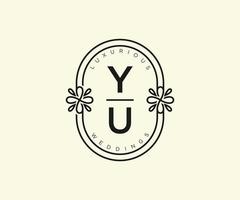 YU Initials letter Wedding monogram logos template, hand drawn modern minimalistic and floral templates for Invitation cards, Save the Date, elegant identity. vector