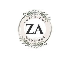 ZA Initials letter Wedding monogram logos template, hand drawn modern minimalistic and floral templates for Invitation cards, Save the Date, elegant identity. vector