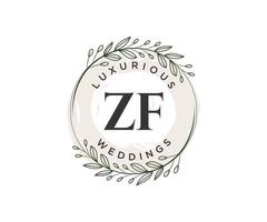 ZF Initials letter Wedding monogram logos template, hand drawn modern minimalistic and floral templates for Invitation cards, Save the Date, elegant identity. vector