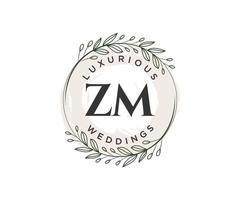 ZM Initials letter Wedding monogram logos template, hand drawn modern minimalistic and floral templates for Invitation cards, Save the Date, elegant identity. vector