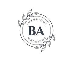 BA Initials letter Wedding monogram logos template, hand drawn modern minimalistic and floral templates for Invitation cards, Save the Date, elegant identity. vector