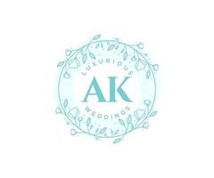 AK Initials letter Wedding monogram logos template, hand drawn modern minimalistic and floral templates for Invitation cards, Save the Date, elegant identity. vector