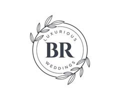 BR Initials letter Wedding monogram logos template, hand drawn modern minimalistic and floral templates for Invitation cards, Save the Date, elegant identity. vector