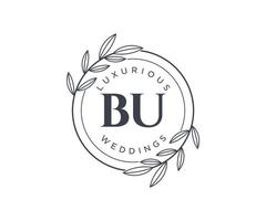 BU Initials letter Wedding monogram logos template, hand drawn modern minimalistic and floral templates for Invitation cards, Save the Date, elegant identity. vector