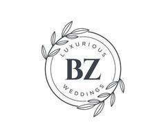 BZ Initials letter Wedding monogram logos template, hand drawn modern minimalistic and floral templates for Invitation cards, Save the Date, elegant identity. vector