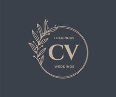 plantilla de logotipos de monograma de boda con letras iniciales cv, plantillas florales y minimalistas modernas dibujadas a mano para tarjetas de invitación, guardar la fecha, identidad elegante. vector