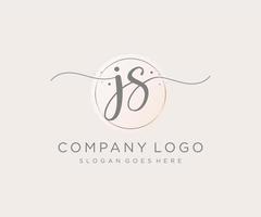 Initial JS feminine logo. Usable for Nature, Salon, Spa, Cosmetic and Beauty Logos. Flat Vector Logo Design Template Element.