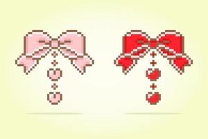 8 bit pixel of colorful gift ribbons. Accessories for game assets and cross stitch patterns in vector illustrations.