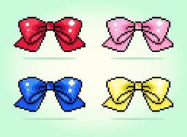 8 bit pixel of colorful gift ribbons. Accessories for game assets and cross stitch patterns in vector illustrations.