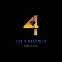 letra inicial número cuatro o número 4 plantilla de diseño de logotipo de icono de diamante vector