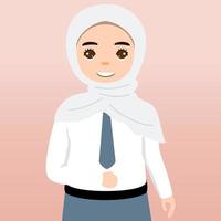 linda chica de secundaria con uniforme gris y blanco ilustración vectorial de dibujos animados. retrato de un estudiante de secundaria. estudiantes escolares niños con mochilas, libros, macbook. vector