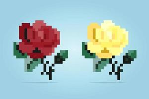 Píxeles de rosa de 8 bits. flores para juegos de activos y patrones de punto de cruz en ilustraciones vectoriales. vector