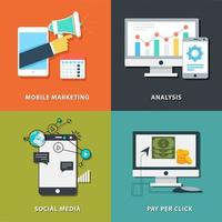 Digital marketing Icons for web design, seo, social media and pay per click internet advertising in flat design vector