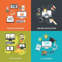 Flat design Online education concept with composition of online training, education, e-learning and podcasting. vector illustration