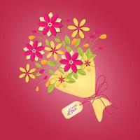 Bouquet on background in trendy color 2023 Viva Magenta. Design for Valentines Day, Whomans Day, Mothers Day. vector