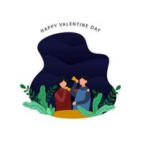 Happy Valentine Day Celebration Couple Vector Flat Illustration