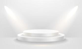 White empty stage illuminated with bright projectors. 3d vector