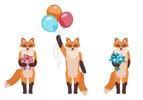 Fox with different holiday attributes. vector