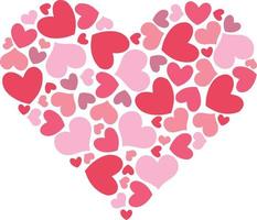 Heart shaped romantic pattern of heart shapes in red, pink, purple and peach color vector