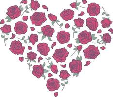 Filled outline of red roses pattern in the shape of a heart vector
